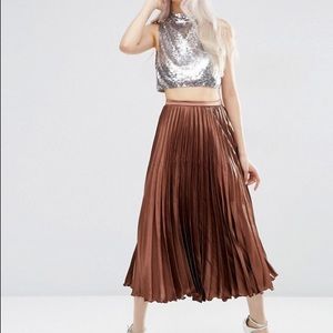ASOS Midi Skirt in Pleated Satin